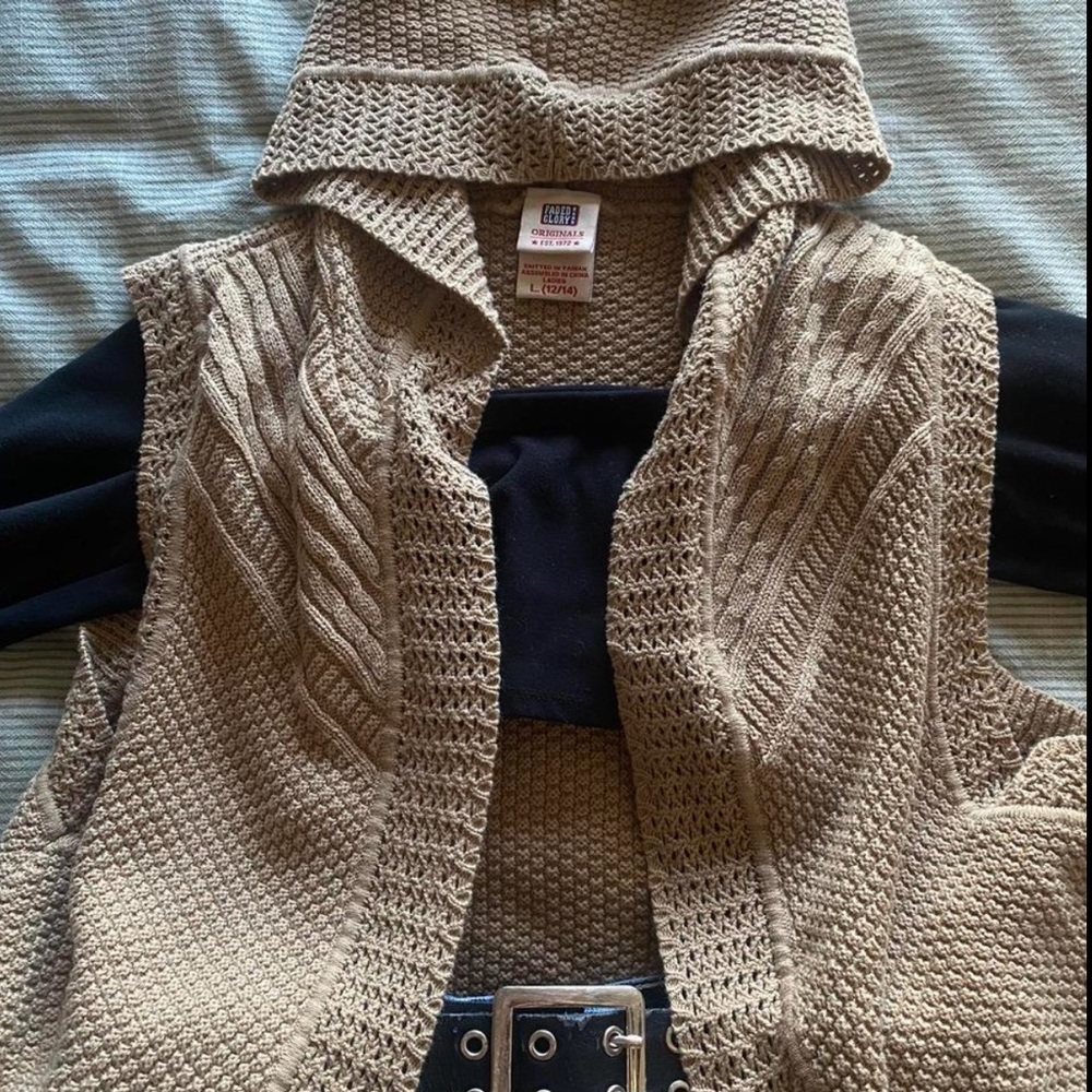 Faded Glory Beige Knit Hooded Vest